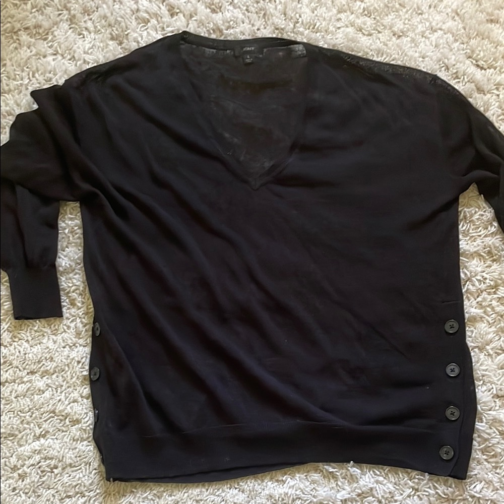 J. Crew Black V-Neck Men's Sweater with Button Accents